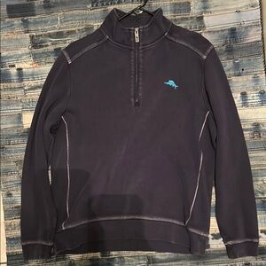 Blue Zip Up Sweater with Quarter Zip and Stand Up Collar